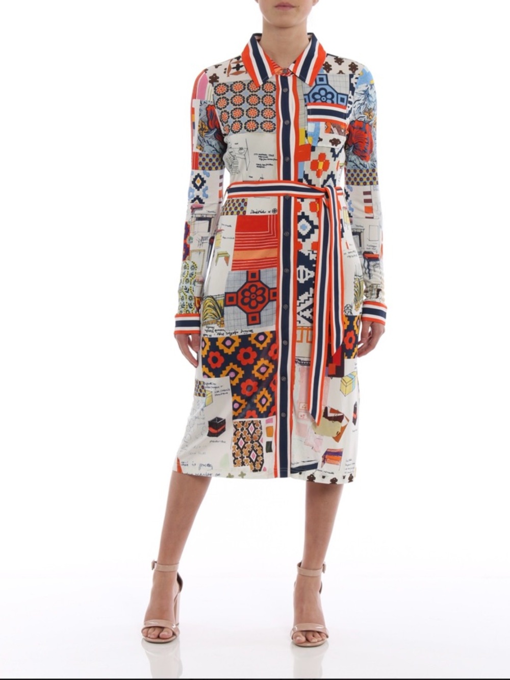 Tory Burch Multi-Color Printed Long-Sleeve Shirt Dress